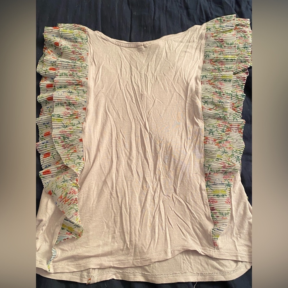 Anthropologie Vanessa Virginia Metallic Floral Flutter Trim VNeck Sleeveless Top - Picture 6 of 8